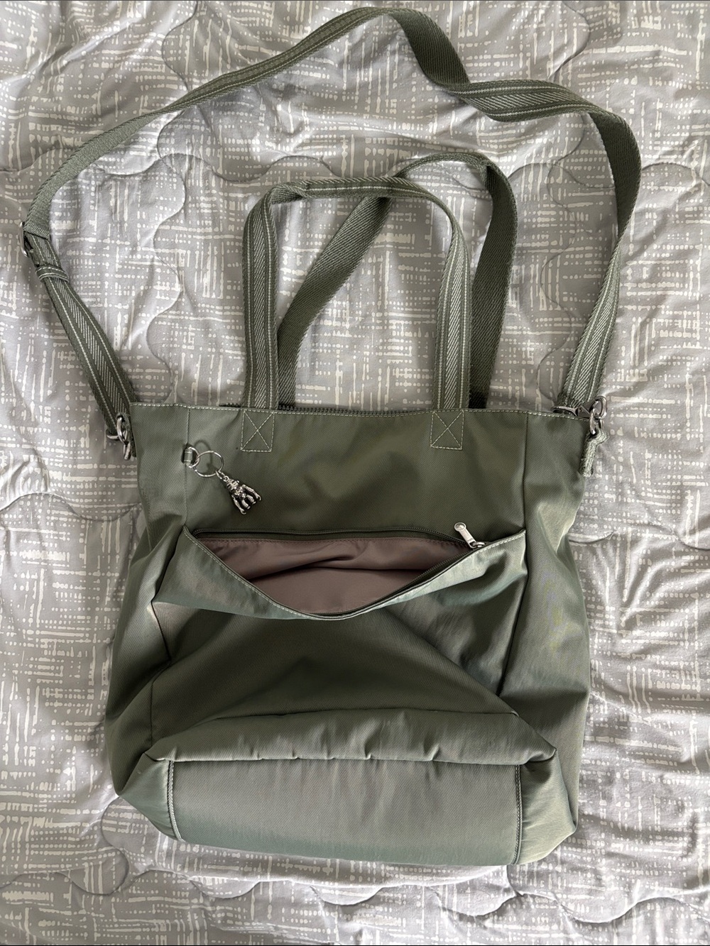 Kipling Olive Green Convertible Shoulder Tote - Picture 2 of 4